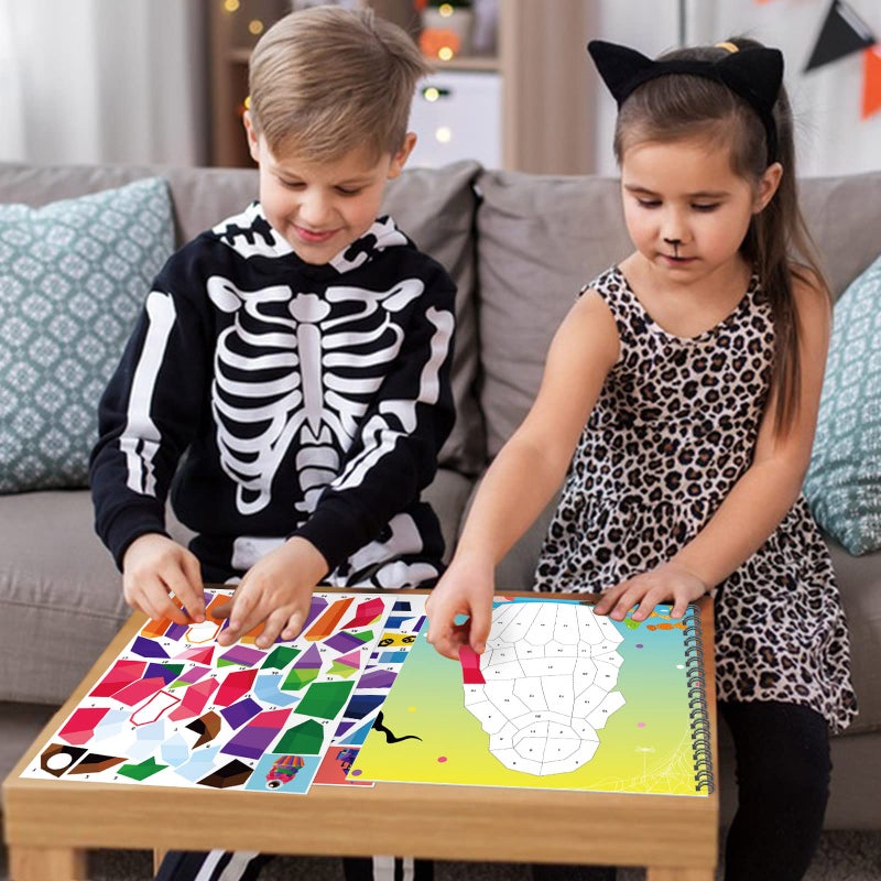 TBEEJ 2PCS Halloween Crafts for Kids Ages 4-8 Sticker Paint Books Includes Pumpkin Mummy Witch Monster and More Designs Gift Party Create 20 Pictures(Sticker Sheets are Separate) - Image 2